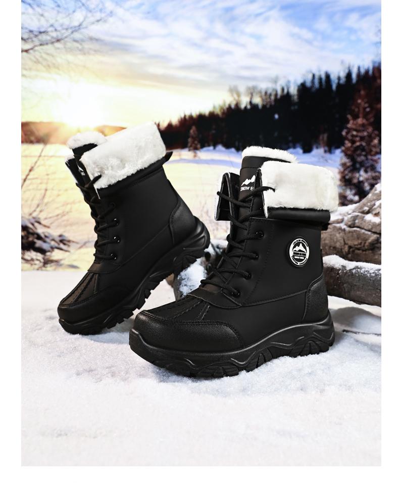 Men's Winter Internal Fleece Lined Snow Boots Casual Warm Thick Sole Suitable for Outdoor Activities Versatile Round Toe Shoes Daily Wear White Lace-Up Design