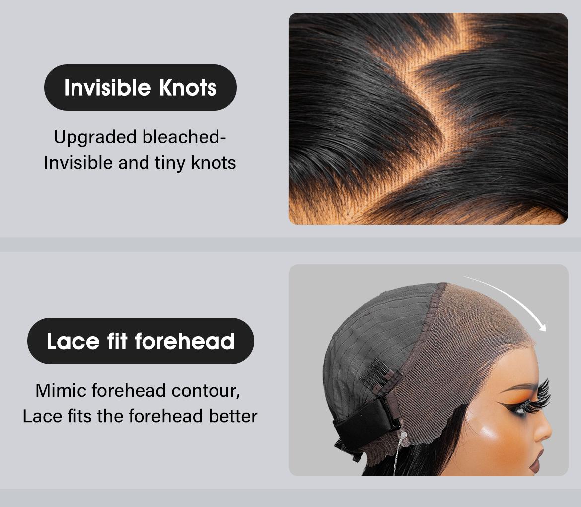 Wavymy 360 Straight Invisi Drawstring Wear Go Glueless Pre-Bleached And Pre-Cut Lace Wigs Flexi-Fit  Glueless Water Wave Wigs 180% Density Human Hair