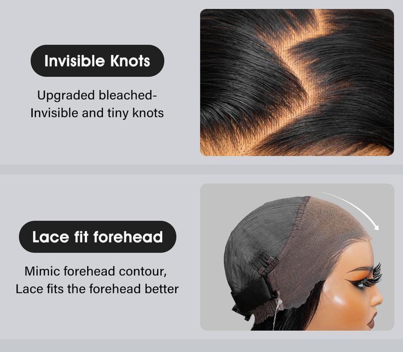 Wavymy 360 Straight Invisi Drawstring Wear Go Glueless Pre-Bleached And Pre-Cut Lace Wigs Flexi-Fit  Glueless Water Wave Wigs 180% Density Human Hair