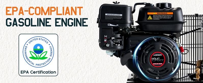 VanAcc 6.5HP Gas Powered Air Compressor, 8/20 Gallon Horizontal Tank with Wheels 10CFM@Max 115PSI, 196cc Loncin Engine Gasoline Driven Piston Pump Air Compressor for Workshop, Construction Sites