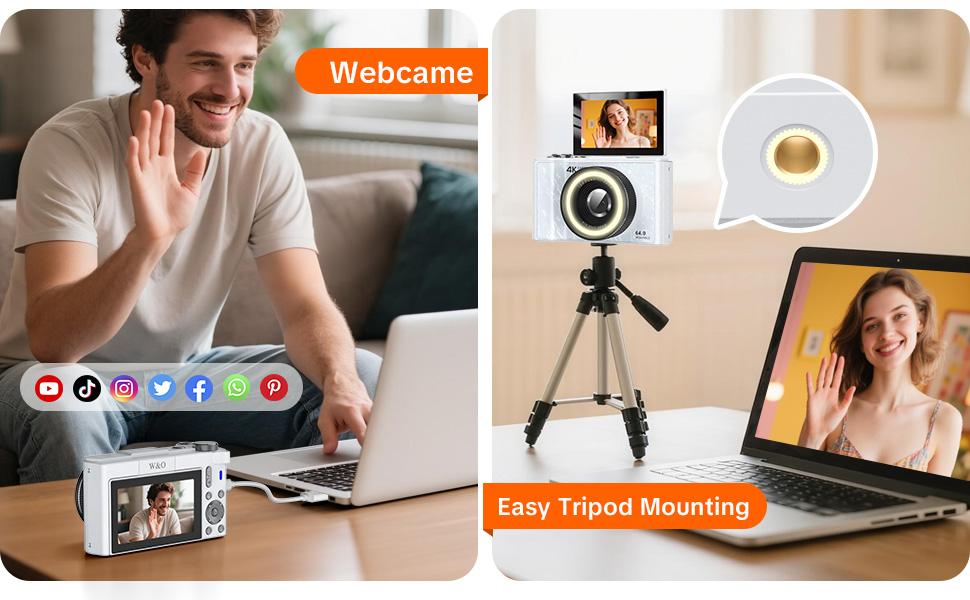 W&O Digital Camera,Portable CCD Cameras Gifts,HD Digital Video Cameras Toddler,Portable Toy 3-10 Ages Girls Boys,32GB TF Card Rechargeable Wireless