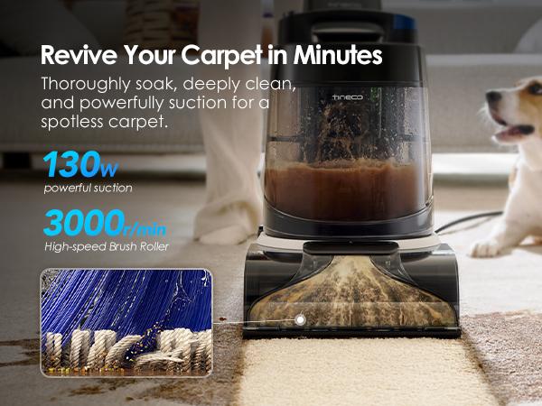 Tineco CARPET ONE Cruiser Smart Carpet Cleaner with Self-Cleaning FlashDry Technology 167℉ PowerDry 130W Suction for Deep Cleaning of Carpets & Upholstery