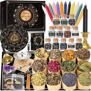 Witchcraft Supplies Witch Stuff Spell Kit 60PCS, Wiccan Supplies and Tools, Include Herb Crystal Candle Amethyst Altar Bowl Witch Bell, Witch Gift Wiccan Starter Kit Altar Supplies Pagan Decor