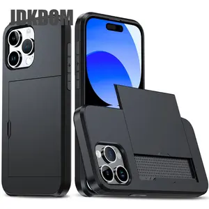 JDKDOM Slide Card Slot Wallet Phone Case for Iphone 17 16 15 14 plus 13 12 Mini 11 Pro Max Card Bag Cover for Iphone 16E 17 Air