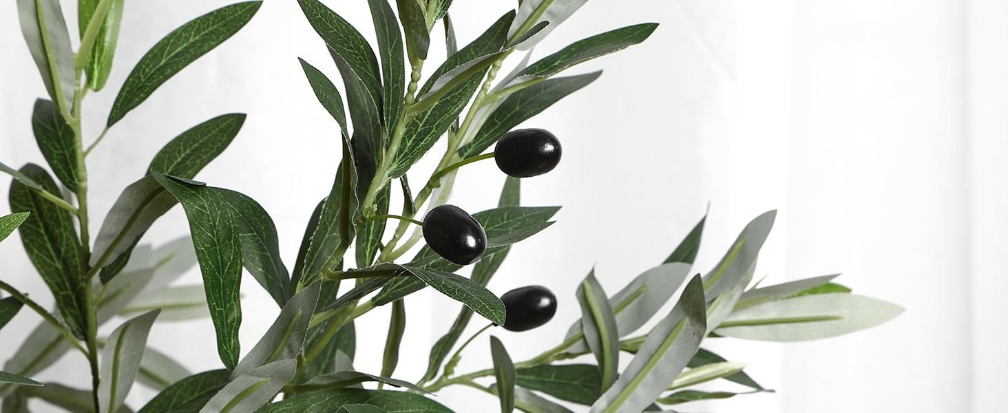 SHareconn Double Rod Design Artificial Olive Tree Faux Potted Plant with Natural Wood Trunk Realistic Olives Ideal for Home Decor Nature Gifts - Wooden