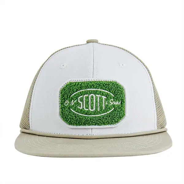 O.M. Scott & Sons Vintage Trucker Hat - Mesh Back with Snapback Closure, White/Khaki Sports Outdoor Hats