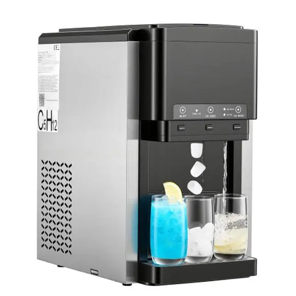 Dual Water Supply Ice Maker & Dispenser – 35LBS/24H Countertop Unit with Manual Fill or Direct Line Connection, 12 Cubes in 7 Min, Bullet/Crushed Ice