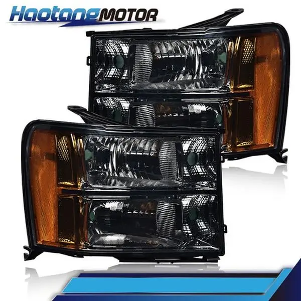 CROSSDESIGN Smoke Look Bolt-On Headlight Kit - Driver+Passenger Pair Set, Easy-Install Vehicle-Specific Replacement Kit for 2007-2013 GMC Sierra 1500/2500HD & 2007-2014 Sierra HD