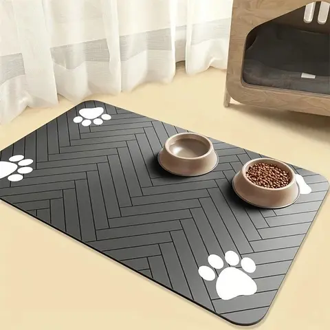 Quick Drying Absorbent Pet Feeding Mat for Dogs and Cats, Non Slip Rubber Bottom, Dark Polyester Surface for Indoor Use Quick Dry Water Dispenser Mat for Dog and Cat Pet stuff