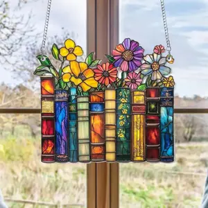 Flower Book Acrylic Suncatcher Window Hanging, Book Club Lover Gift, Bookish Library Decor, Library Book Acrylic Decor Home, Gift For Her