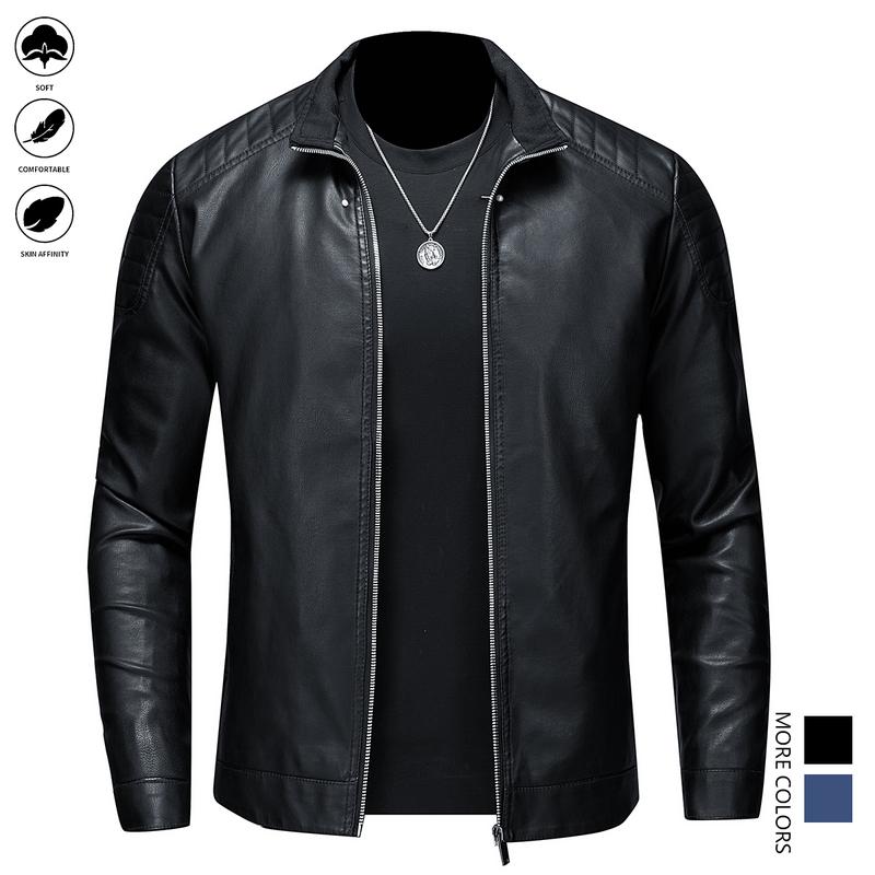 Men's Leather Jacket Slim Fit Casual Turn-Down Collar Long Sleeve Black Fabric Suitable for Outdoor Activities Daily Life Motorcycle Boys Gift Ideas Affordable Well-Fitting Men's Easy to Match Winter Present for Brother Men's Jacket