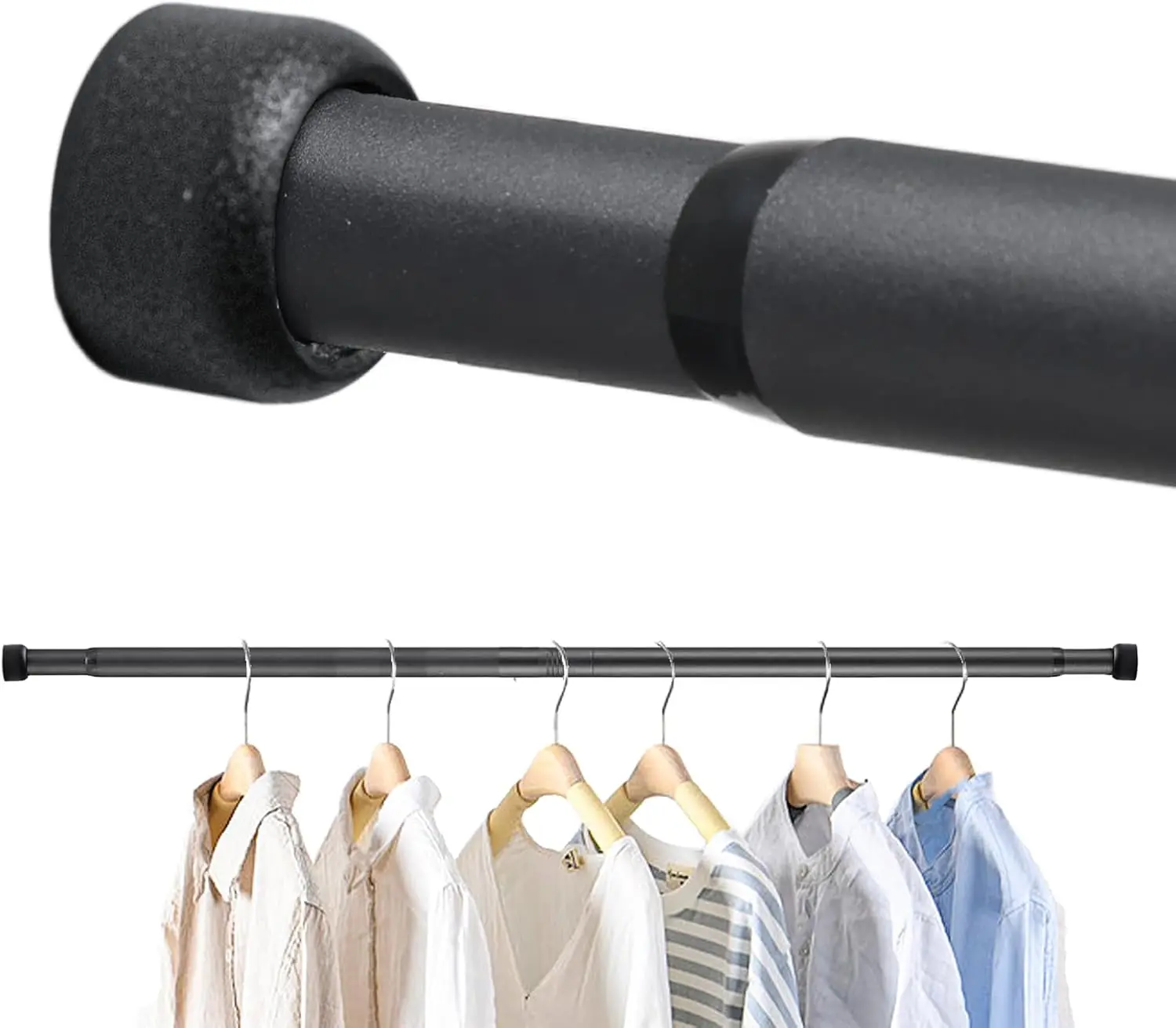 Heavy Duty Adjustable Household Closet Rod (15-44 in) - Wall Mounted Organiser Clothes Hanging Bar for Closet, Bathroom, Laundry Room, RV Window Room Divider, Black Metal, Installation