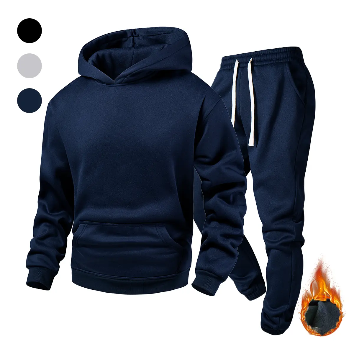 Men's Thermal Fleece Sweat Suit, 2-Piece Casual Set with Long Sleeve Hoodie, Drawstring Pants, Windproof Liner, and Ribbed Cuffs for Outdoor Sports, Tracksuit Set, Thermal Lined Sports