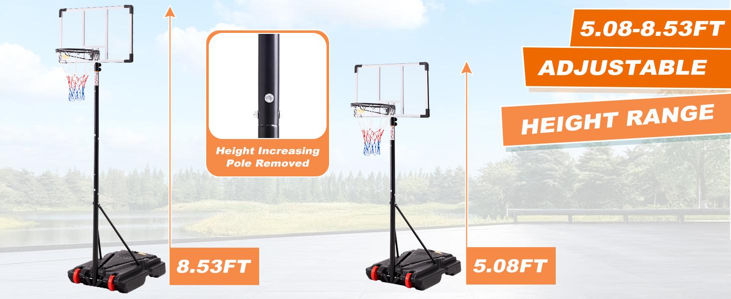 Adjustable Basketball Hoop–Portable Indoor Outdoor System 6.1 To 10 Ft – Family Basketball Goal With Sturdy Base And Wheels