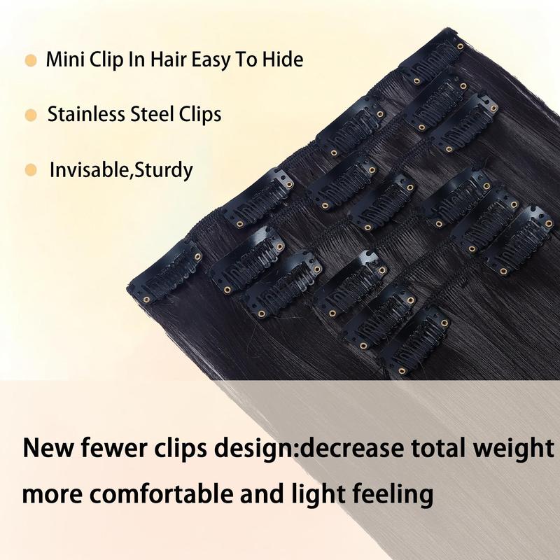 Clip in Hair Extensions Straight 24 Inch Long Invisible Synthetic Extension 6PCS Thick Fake Heat Resistant Clips on Hairpieces for Women Weddings Party Daily Use 5.29 Oz full head coverage instant volume synthetic hairpiece