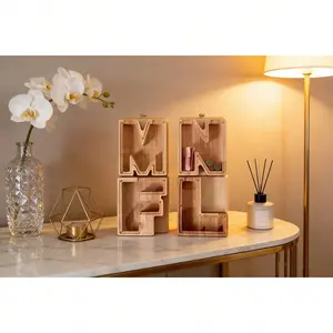 Wooden Letter Piggy Bank for Kids Boys Girls Large 26 Alphabet Large-Capacity Transparent Personalized Custom Name Saving Coin Bank Perfect Christmas Birthday Gift Home Decoration