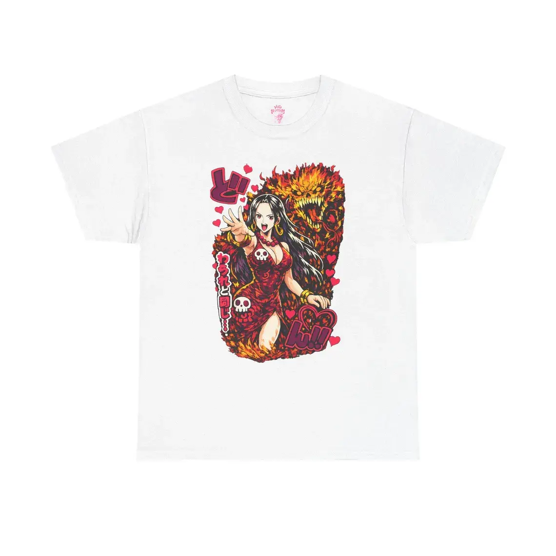 Men's Anime Waifu Boa Hancock Flaming Heart Cartoon T-Shirt, Heavyweight Casual Crew Neck Loose-Fitting Japanese Manga Apparel, Cold Wash Compatible, 3Xl