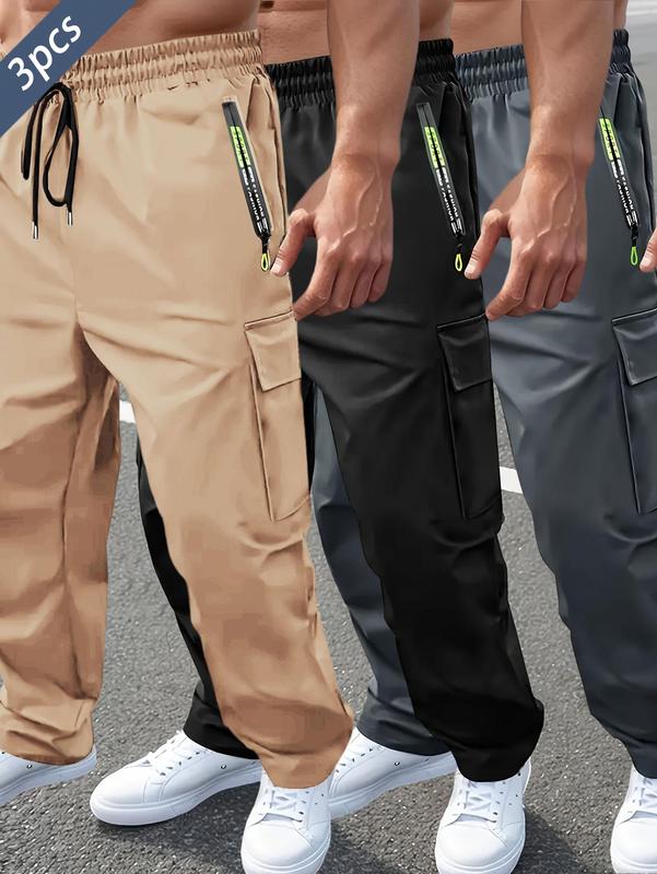 2PCS Men’s Fashion Cargo Pants, Casual Loose Fit, Multi-Pocket Design, Durable Polyester Fiber, Suitable for Travel, Mountaineering, Outdoor Activities, Perfect Choice for Spring and Autumn Outdoor Use
