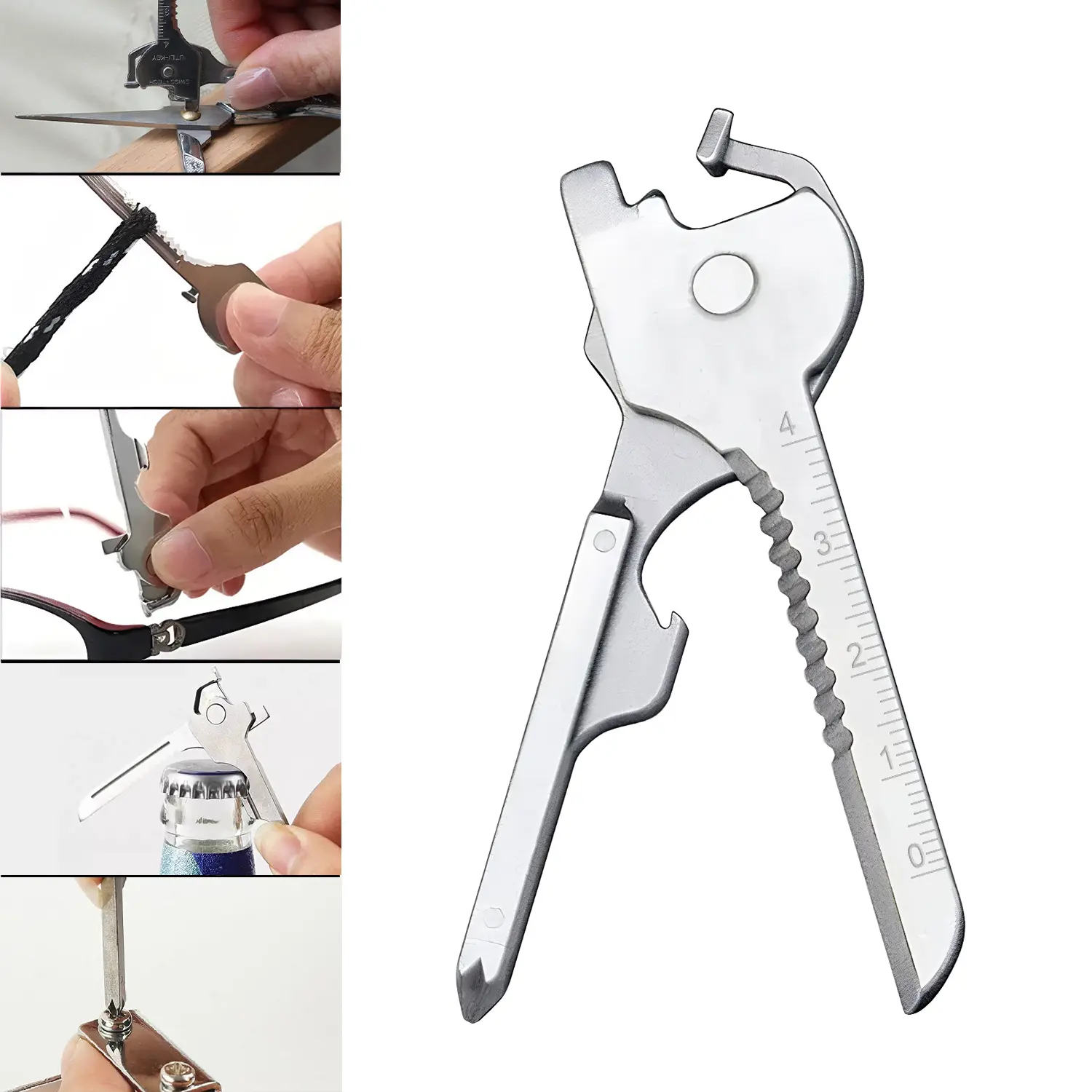 6-in-1 Multitool with Screwdriver Bottle Opener Ruler Pocket Knife EDC Tool Key Ring, Lightweight EDC Tool for Travel, Outdoor, Everyday Carry, Cool Gadget for Men for Survival, Camping and Hunting, Hiking
