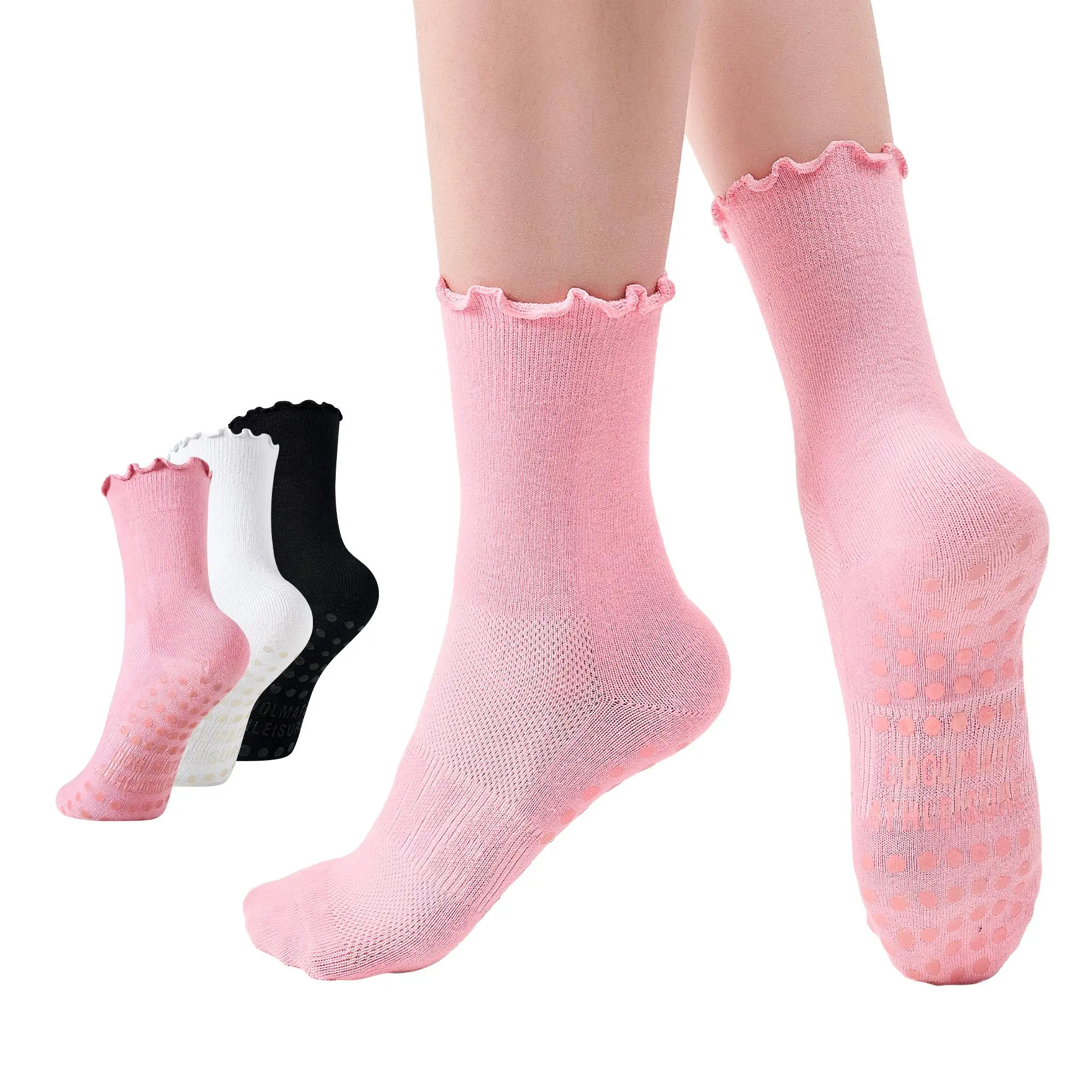 3 Pairs CoolMate Pilates Socks with Grips for Women, Yoga Socks, Crew Non Slip Women for Barre, Pilates Gifts