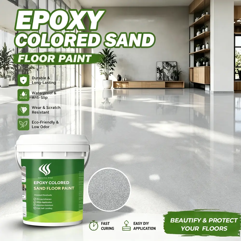 SHENGWEI Epoxy Colored Sand Floor Paint, Ultra-Hard Self-Leveling Epoxy Resin Coating with Waterproofing Coating, Anti-Slip, Scratch-Resistant, 1 Gal Heavy-Duty Concrete Coating for Garage, 35 Sq Ft Coverage, Water Proofing Coating