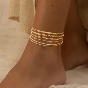 Dearmay Gold Anklet Chain for Women Six-layer Ankle Bracelets with Zircon Pendant for Beach & Summer Jewelry Gift for Teen Girls&Mother Valentine's Day Gift