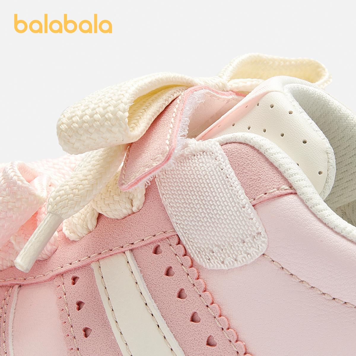 Balabala Kids Sneakers Girls' Training Shoes 2025 Breathable Anti-Slip Easy Velcro Spring Colors White Red Dreamy Pink Full Rubber Outsole Leather Toe Cap