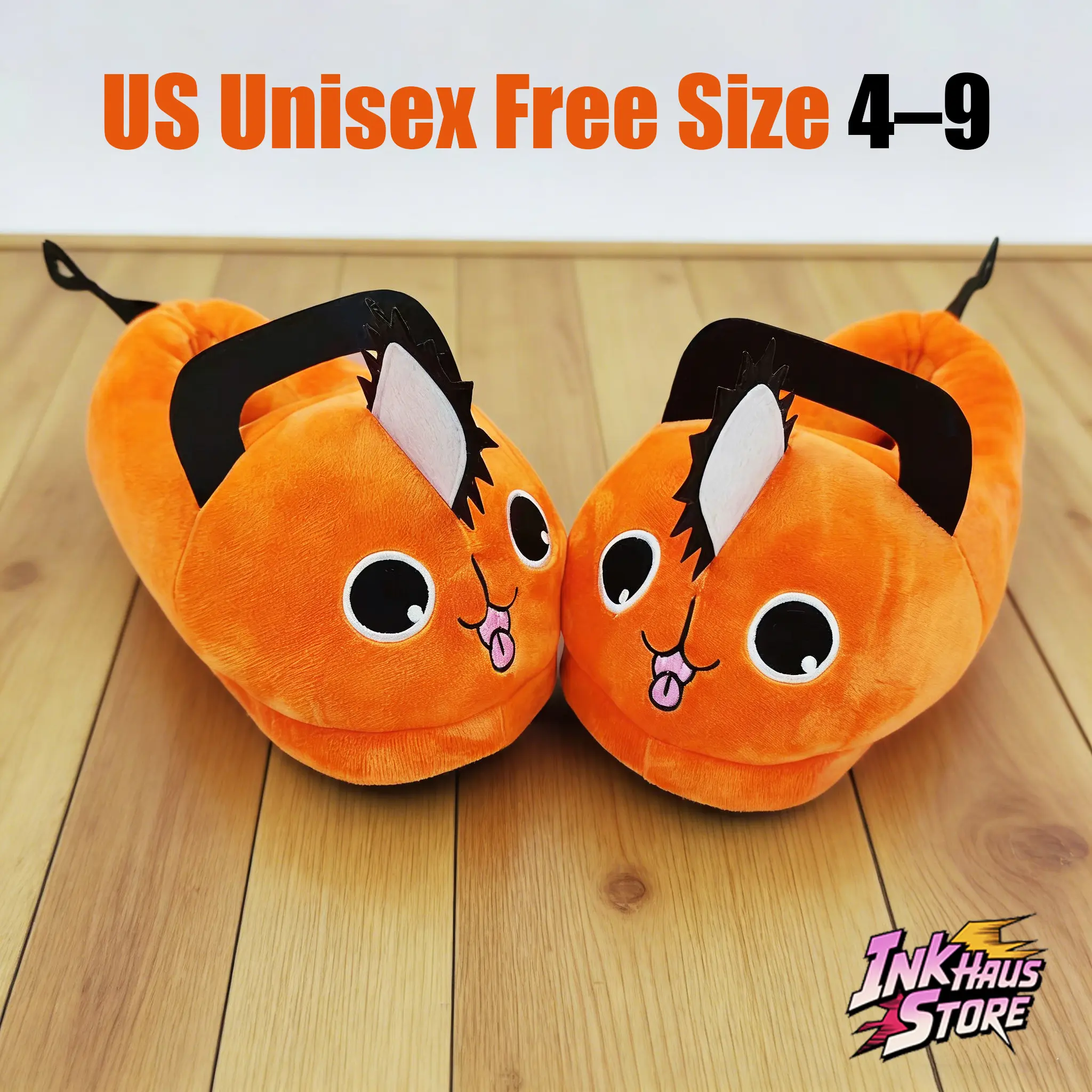 Pochita Anime Plush Slippers US Free size 4-9 Cute Cozy Soft Fashion Accessories Chainsaw Man Cartoon Indoor Unisex One Size Gift for Fans Adults Kids