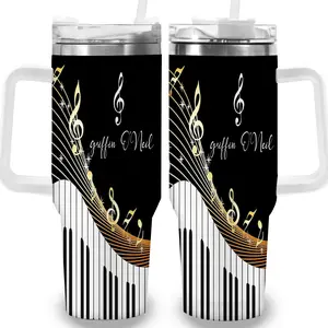 1pc 40oz Musical Notes and Piano Keys Tumbler with Lid, Insulated Travel Mug, Gift for Women Men, Ideal for Halloween, Independence Day, Memorial Birthday Gift, Coffee Cup, weird stuff