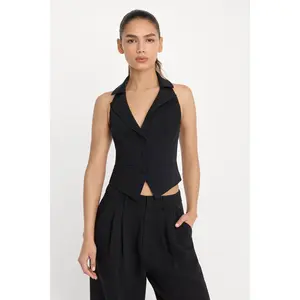 LUXE SUITING HALTER VEST | BLACK001