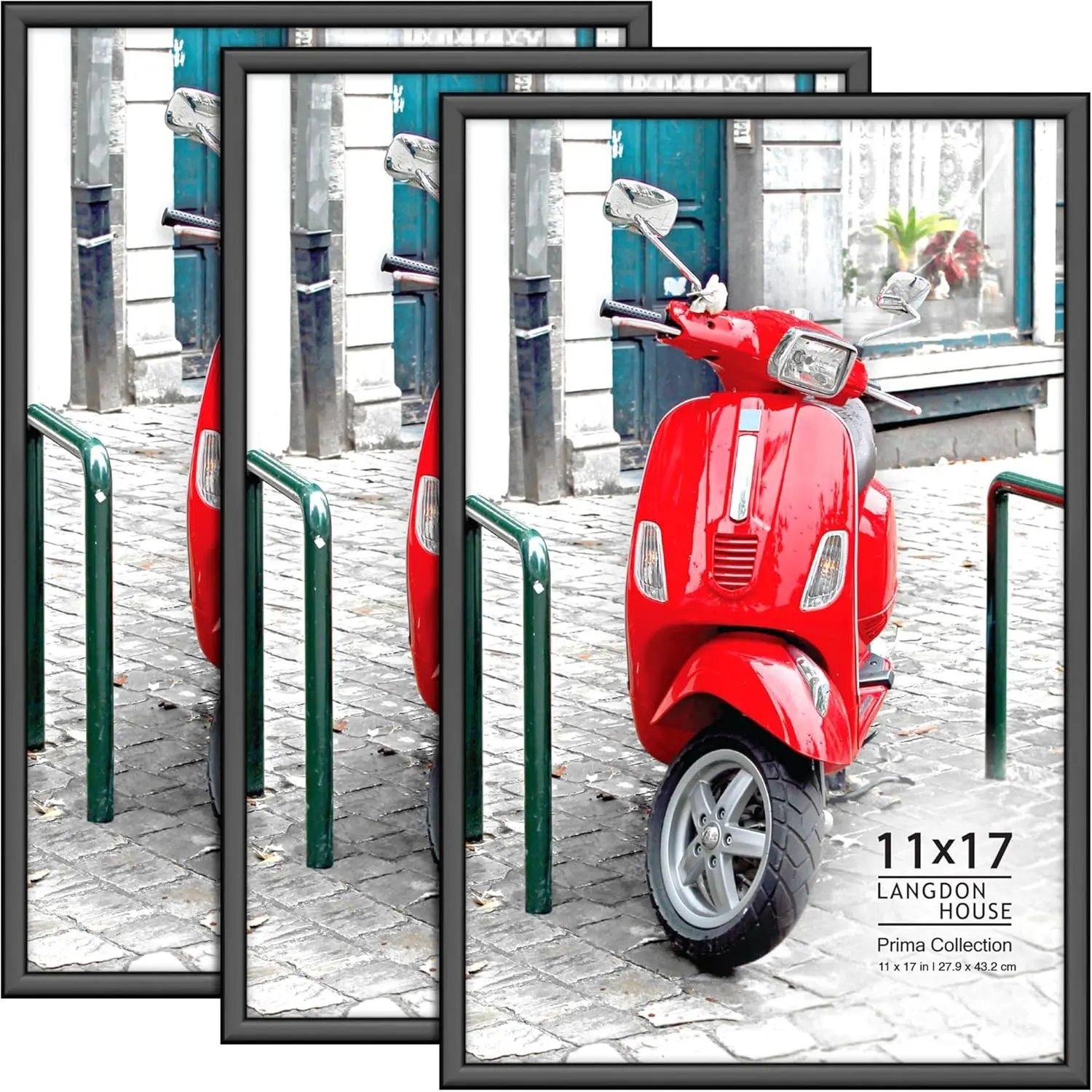 11x17 Poster Frames - Black, 3 Pack - 11 x 17 Modern Plastic Slide-In Photo Frames with Buildable Molding - Wall Mount Only with Non-Trace Nails - Prima Collection Decor