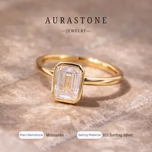 【#49 EM】Synthetic Moissanite S925 Sterling Silver 2/3 carat Emerald-cut Women's Engagement/Proposal Ring