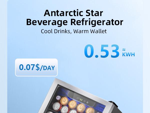 Antarctic Star 1.7 Cu.Ft Beverage Refrigerator 68 Can or 16 Bottle Capacity with Seamless Glass Door, Digital Control & Quiet Compressor, Freestanding Mini Fridge for Bar, Kitchen, Office - Silver