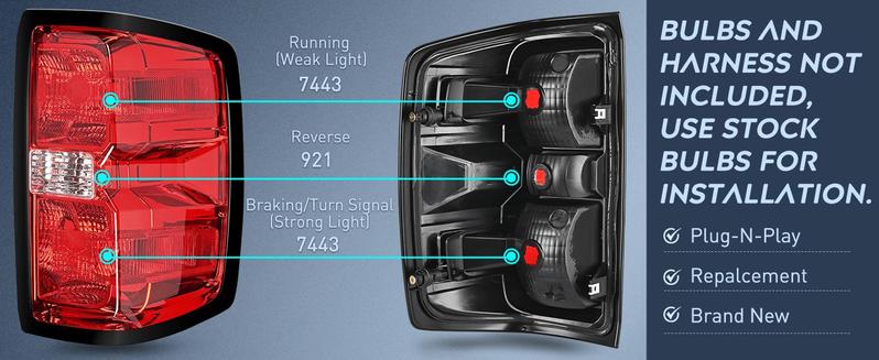 Nilight Taillight Assembly Compatible with 2014 2015 2016 2017 2018 2019 Chevy Silverado 1500 2500 HD 3500 HD 2015-2019 GMC Sierra 3500HD 2019 Silverado 1500LD OE Style Rear Lamp Replacement brake