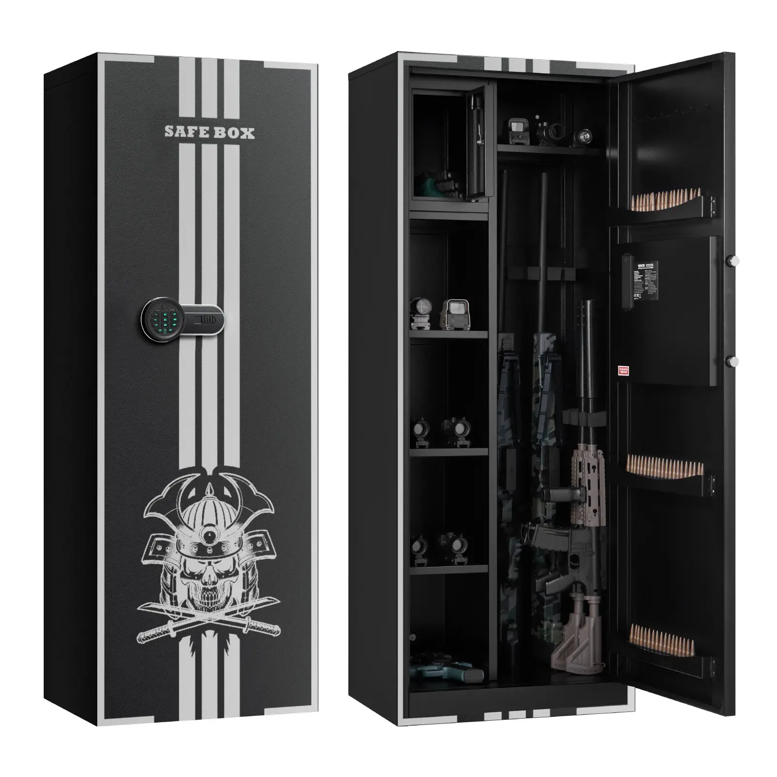 VEVOR 4-Gun Rectangular Safe, Secure Storage Long Gun Cabinet for Rifles & Pistols, Quick-Access Unit with 3 Ammo Slots, 2 Adjustable Shelves, Digital Lock & Key Lock