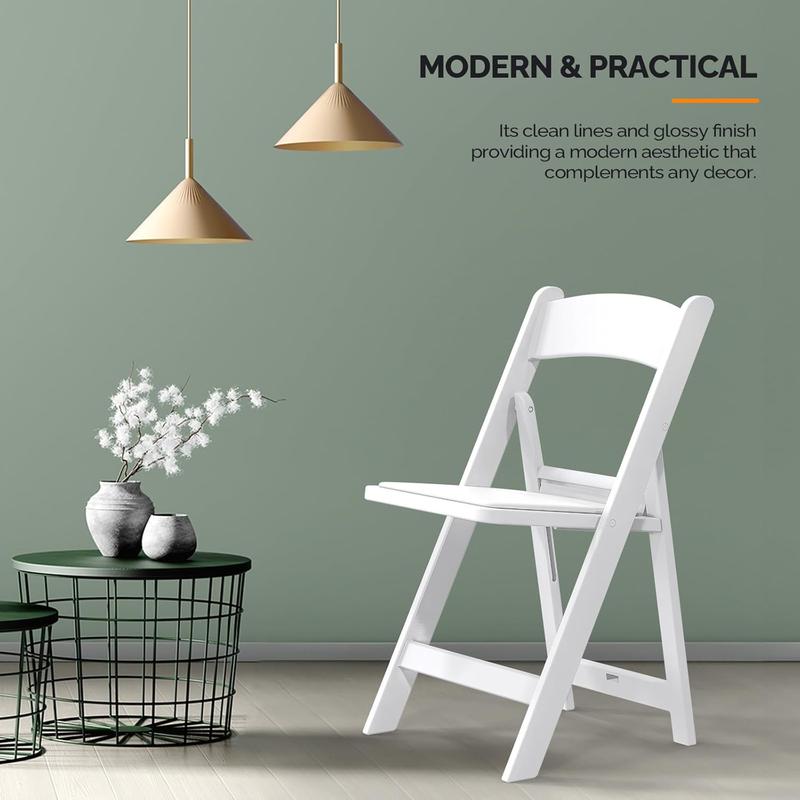 Karlhome 4PCS Resin Folding Chairs with Cushion, Foldable Plastic Chair with Comfortable Padded Seats, Perfect for Event Party Indoor Outdoor, White, 4 PC