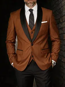 Men's 3-Piece Tuxedo Set-One Button Shawl Collar Solid Jacket, Vest & Pants for Groom, Party & Casual Events Wedding Tuxedo