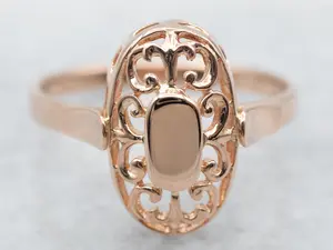 Pretty Rose Gold Filigree Signet Ring