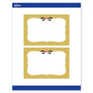 Avery Printable Christmas Postcards with Sure Feed Technology, Rectangle, 4" x 6", Pre-Printed Metallic Gold Border with Holly Design, Matte White, Laser & Inkjet Compatible, 20 Total