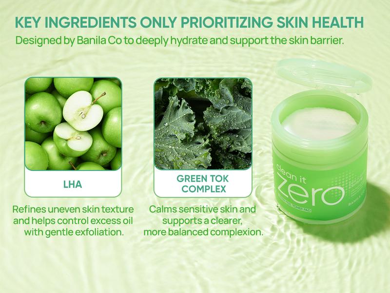 Banila Co Clean It Zero Green Peel Toner Pad - Vegan Dual Sided Toner Pad for Exfoliating Dead Skin Cells and Unclog Pores Skincare Smooth