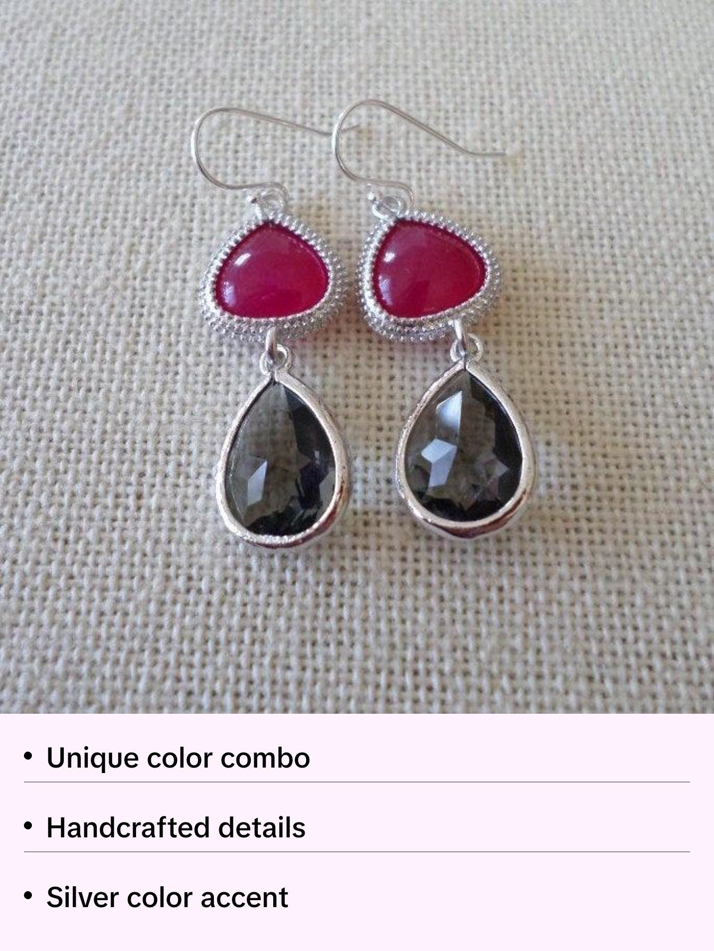 Pink and Grey Earrings - Fuschia and Charcoal Earrings - Silver Earrings - Gray Earrings - Weddings - Bridal - Mothers Day Gift
