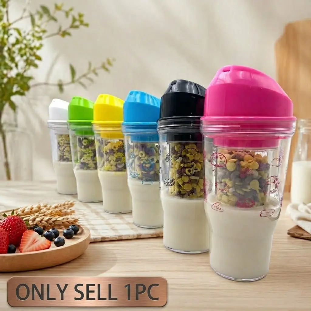 Portable Milk Cereal Cup, Leakproof Food Containers, Practical and Stylish, Ideal for Outdoor Breakfast, Office Lunch, Camping, Sports, Holiday Gift, Kitchen Plastic Containers