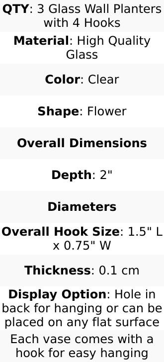 3-Pack Glass Wall Vase Hanging Flower Shaped Design Indoor Planters - Modern Wall Mounted Terrariums for Living Spaces