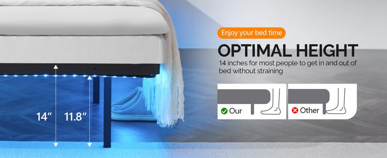 VINGLI Twin Floating Bed Frame with USB Charging Station/LED Lights, 14'' Platform Bed Frame Twin Size Heavy Duty Metal Bed, No Box Spring Needed,Black