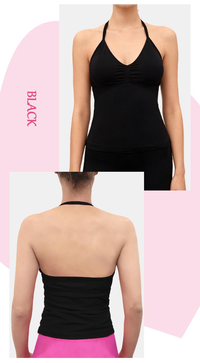 SUNVADUN B377 Sportswear Top Lace-Up Sleeveless Yoga Vest V-Neck Stretch Vest Crop Top for Women Fitness Vest Open Back Athletic Minimalistic Activewear Gym Apparel with Removable Cup Moisture Wicking Quick-Drying High Elasticity