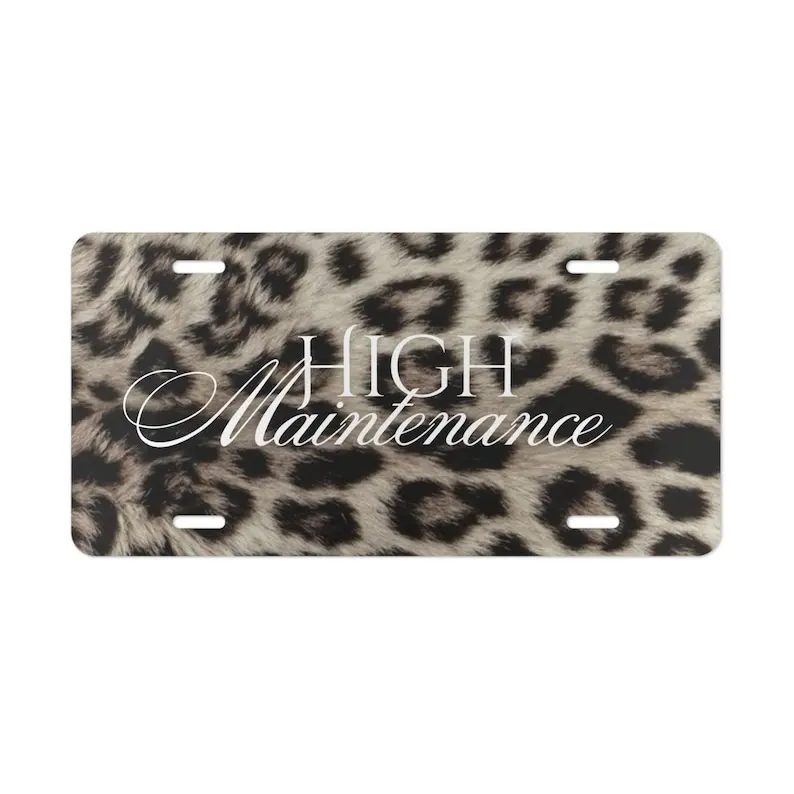Leopard High Maintenance Front License Plate | Coquette Vanity Plate | Leopard Car Accessory | Cute Car Decor | Aesthetic Car Accessory