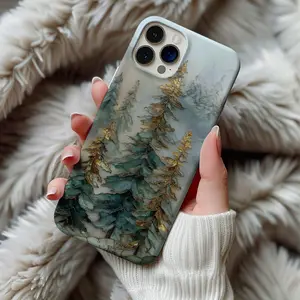 Stained Glass Pine Trees Phone Case Artful Trendy Snowy Winter Landscape Nature Lover Christmas Gift Iphone 13 14 15 16 17 Casing Tough Case
