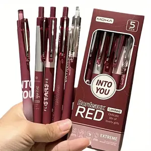 NOLUCK 5-Pack Vintage Bordeaux Red 0.5mm Gel Pens, Black Ink, Soft Grip, Smooth Writing, Durable Plastic Construction, Ideal for Office, Daily Writing, Stationery, Signature Pens, Top Choice for Holiday Gifts