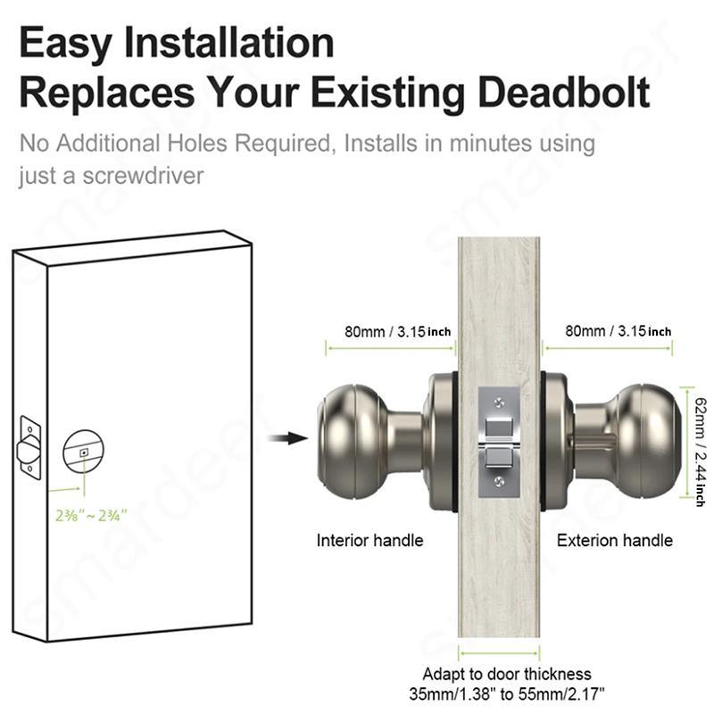 Fingerprint Door Lock, Smart Fingerprint Door Knob with Lock, Biometric Door Locks with App Control & Key, Keyless Thumbprint Entry Door Locks for Bedroom, Front Door, Home, Apartment-Silver