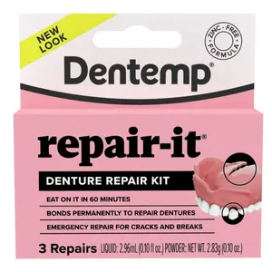 Dentemp Repair-It Denture Repair Kit | Fix Broken, Cracked & Loose Dentures | Advanced Zinc-Free Formula | 3 Repairs per Kit